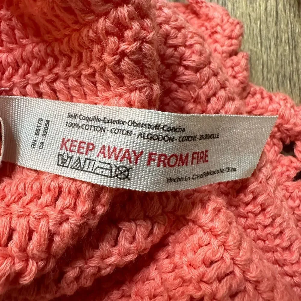 Free People Know Better Crochet Knit Cropped Halter Pink Watermelon Small